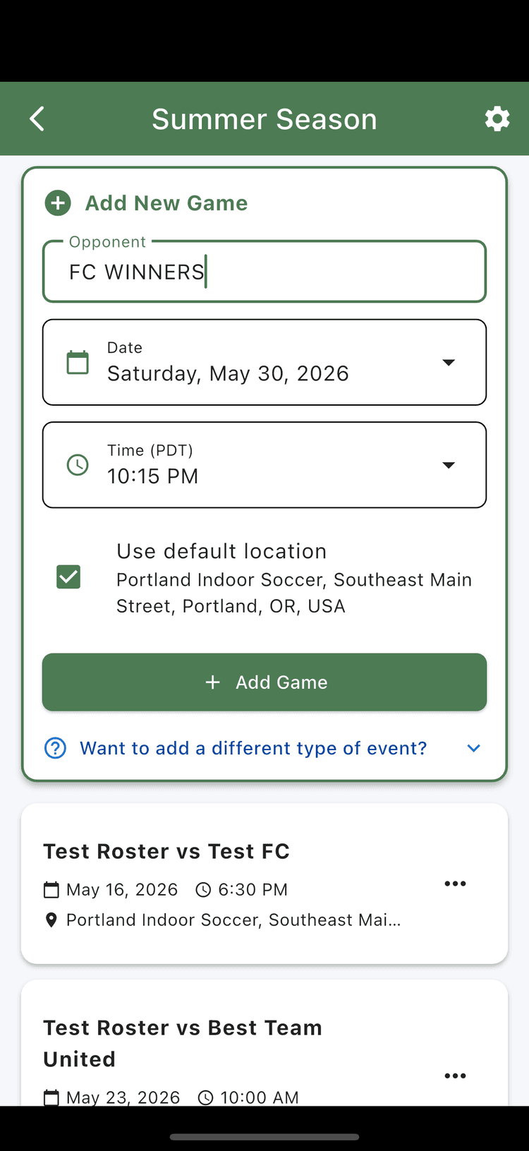 Add games to season screen