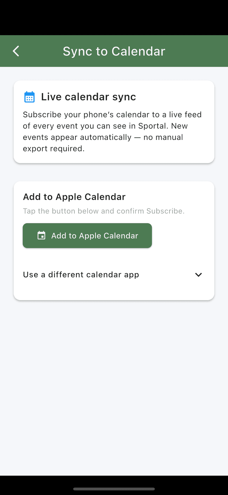 Calendar sync screen