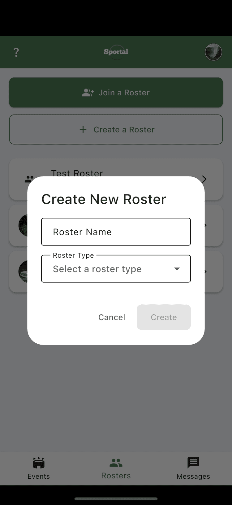 Create roster screen