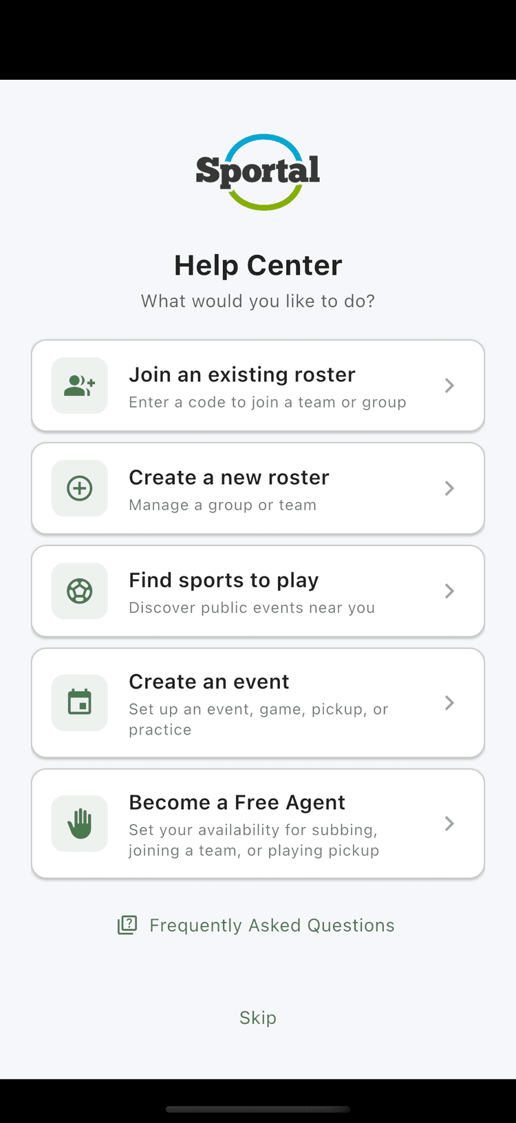 Help center screen