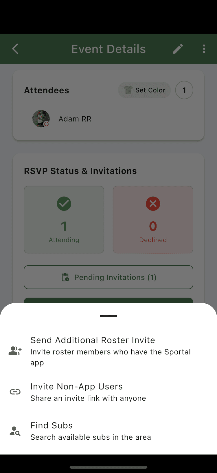 Managing invites screen