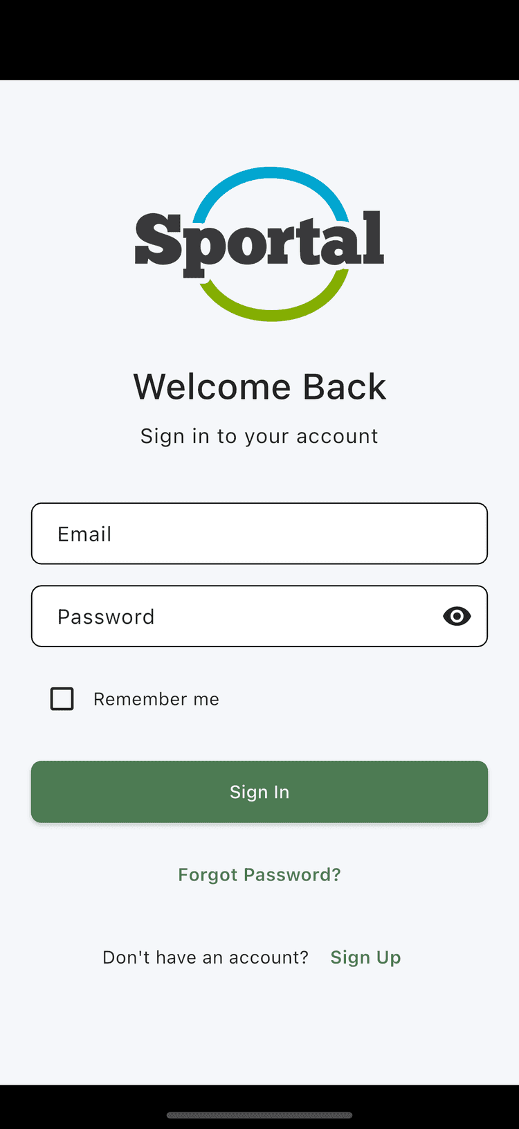 Login screen