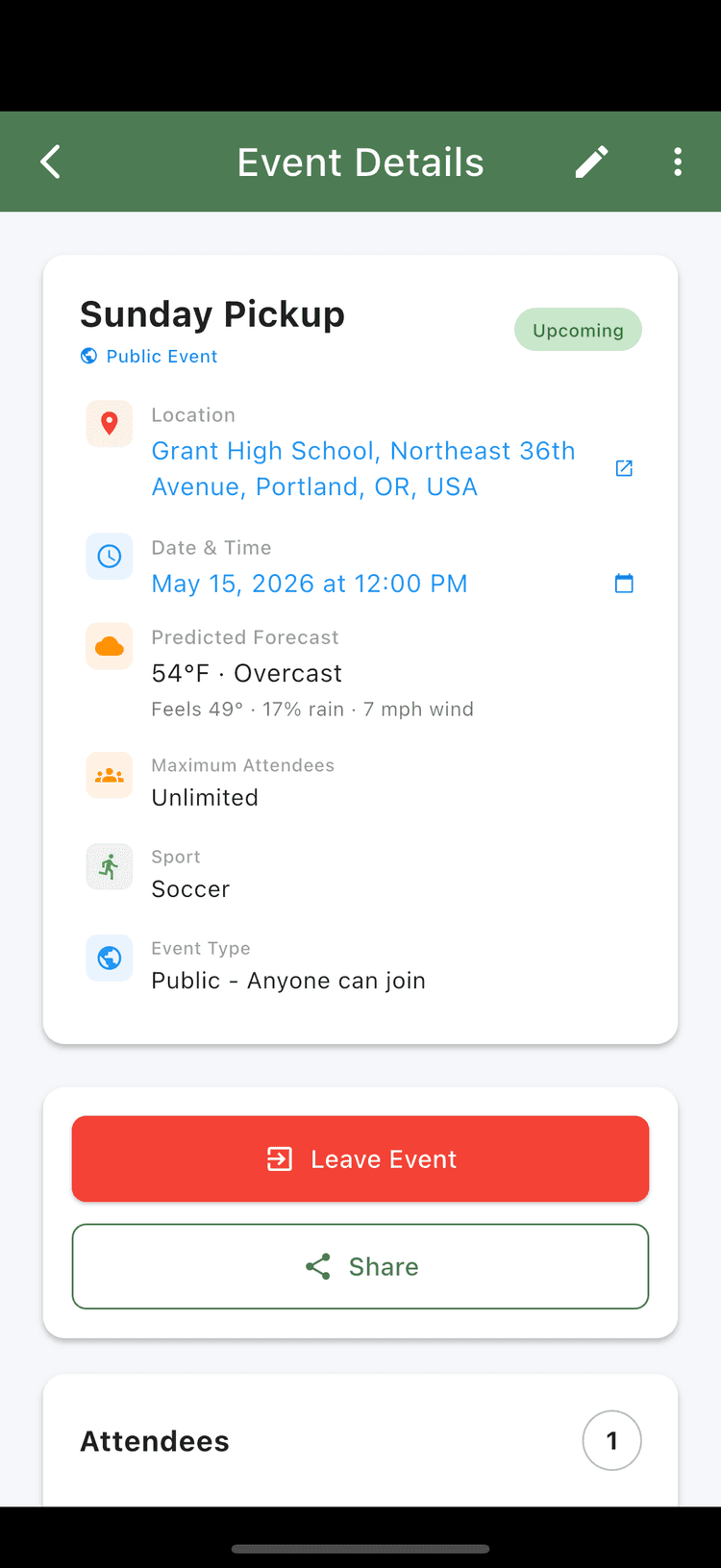Public event details screen