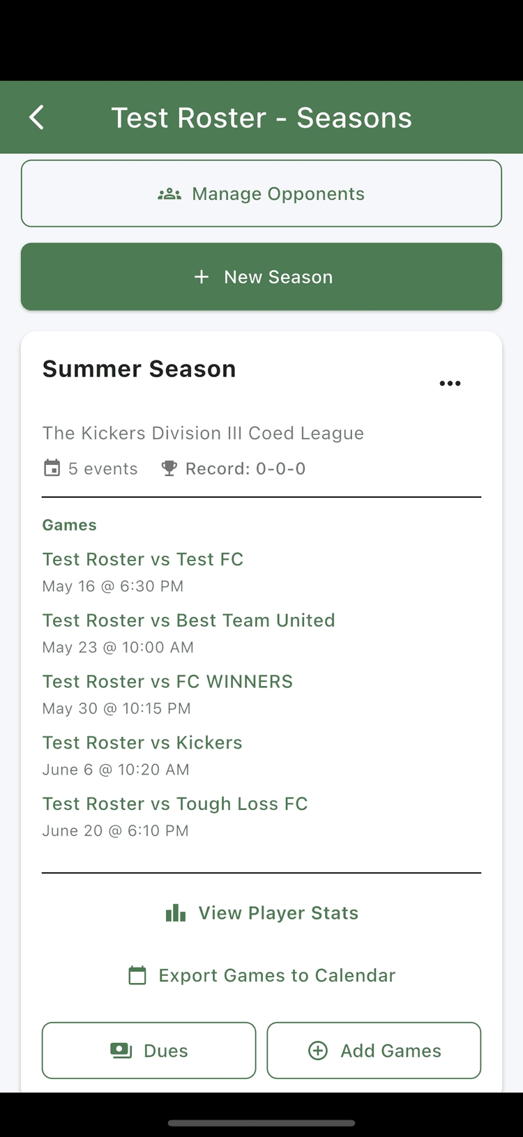 Season details screen