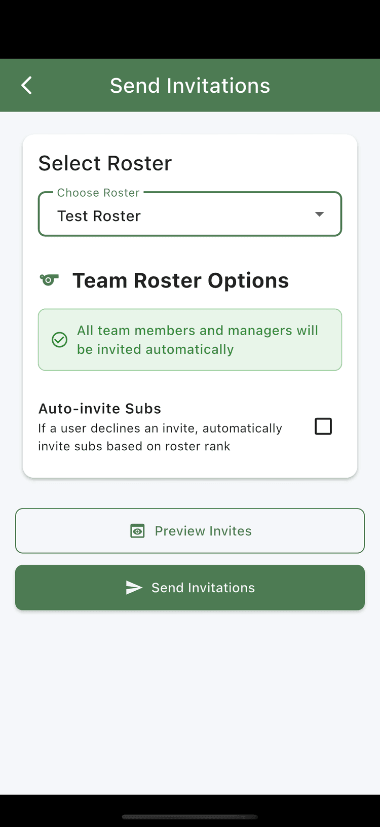 Send invites screen